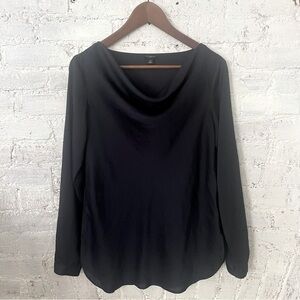 Ann Taylor Navy Blue Cowl Neck Blouse Sz XS